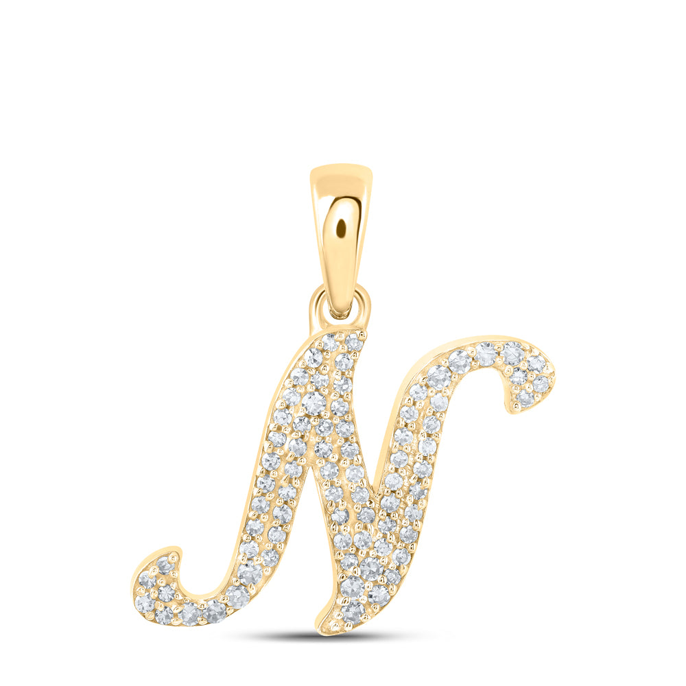 Gold N Initial Letter Pendant 1/6 Cttw Round Natural Diamond Womens (1.05 grams)