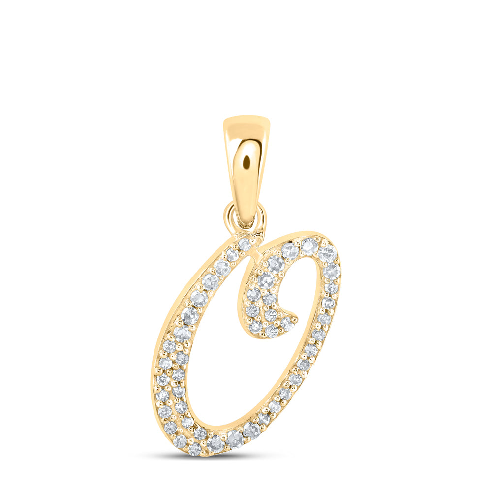 Gold O Initial Letter Pendant 1/8 Cttw Round Natural Diamond Womens (0.9 grams)