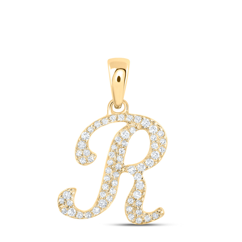 Gold R Initial Letter Pendant 1/6 Cttw Round Natural Diamond Womens (1.08 grams)