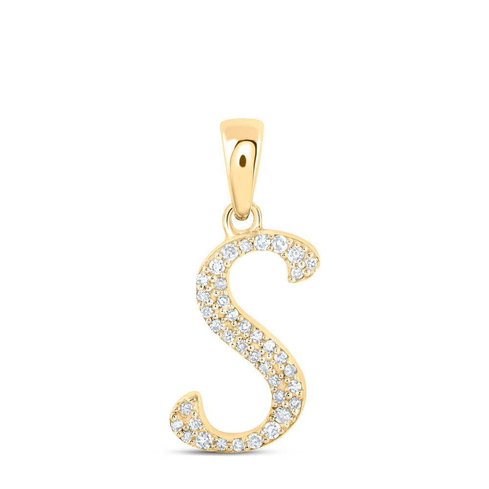 Gold S Initial Letter Pendant 1/10 Cttw Round Natural Diamond Womens (0.71 grams)