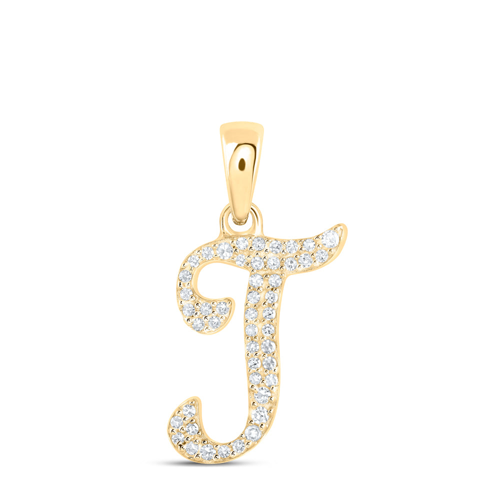 Gold T Initial Letter Pendant 1/10 Cttw Round Natural Diamond Womens (0.83 grams)