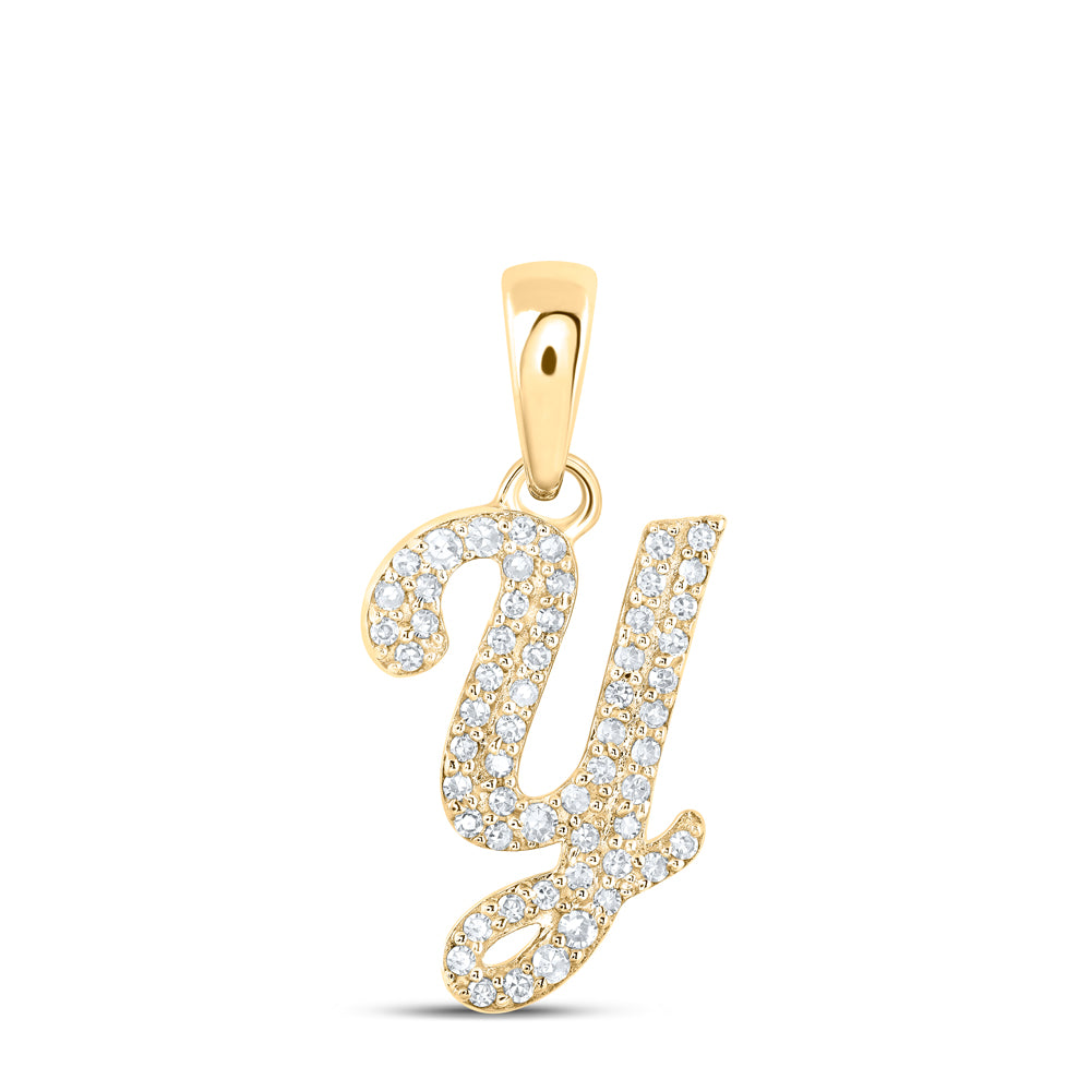 Gold Y Initial Letter Pendant 1/5 Cttw Round Natural Diamond Womens (0.84 grams)