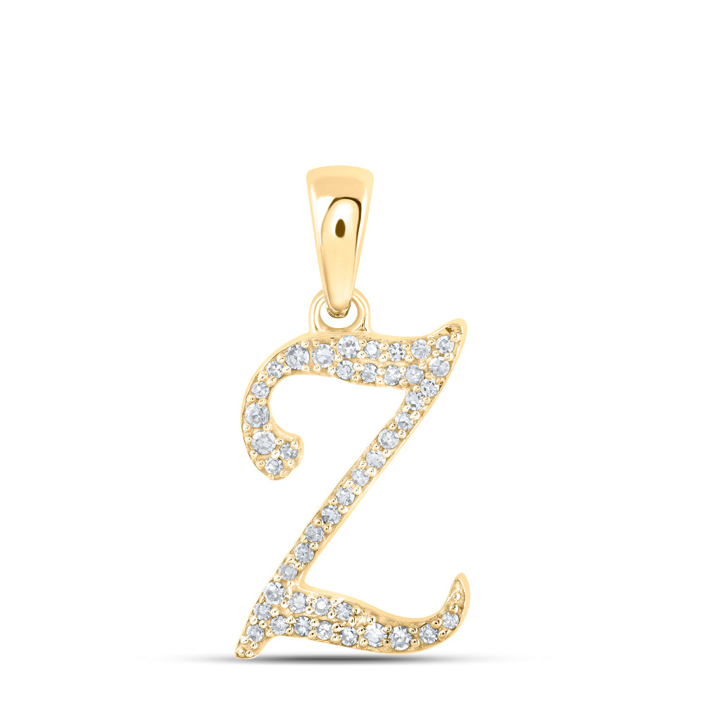 Gold Z Initial Letter Pendant 1/10 Cttw Round Natural Diamond Womens (0.8 grams)