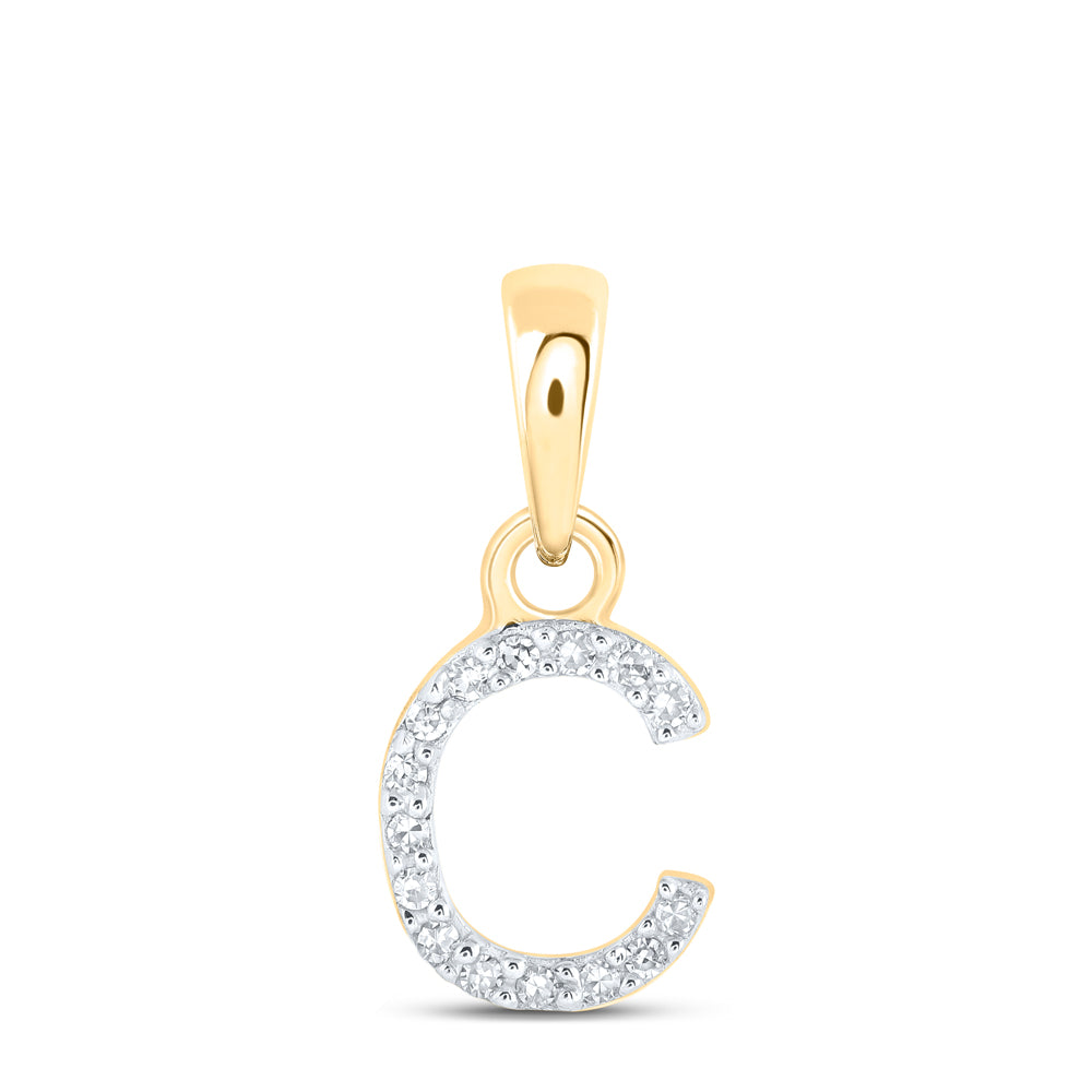 Gold C Initial Letter Pendant .03 Cttw Round Natural Diamond Womens (0.32 grams)