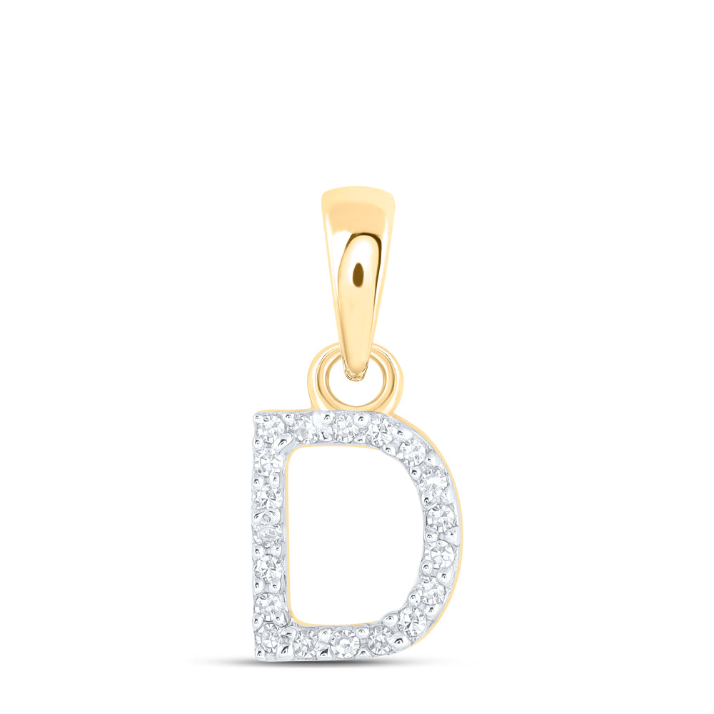 Gold D Initial Letter Pendant 1/20 Cttw Round Natural Diamond Womens (0.42 grams)