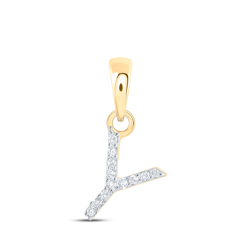 Gold Y Initial Letter Pendant .03 Cttw Round Natural Diamond Womens (0.28 grams)