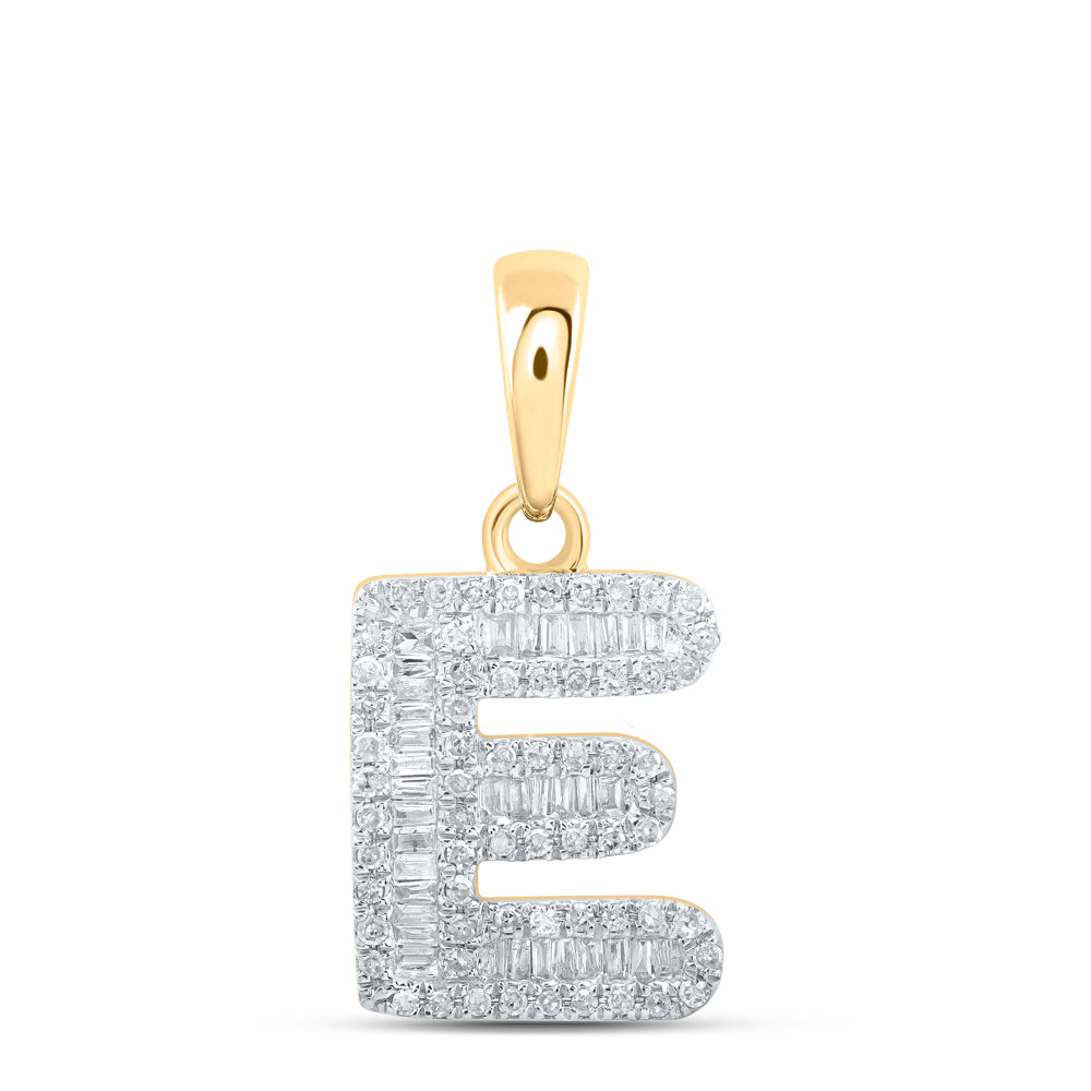 Gold E Initial Letter Pendant 1/3 Cttw Baguette Natural Diamond Womens (1.64 grams)