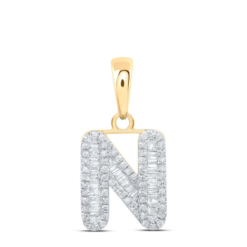 Gold N Initial Letter Pendant 1/3 Cttw Baguette Natural Diamond Womens (1.19 grams)