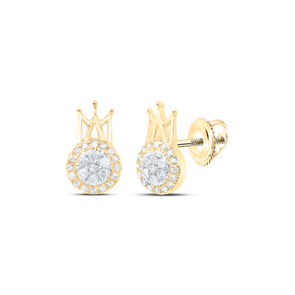 Gold Crown Earrings 1/5 Cttw Round Natural Diamond Womens (1.27 grams)