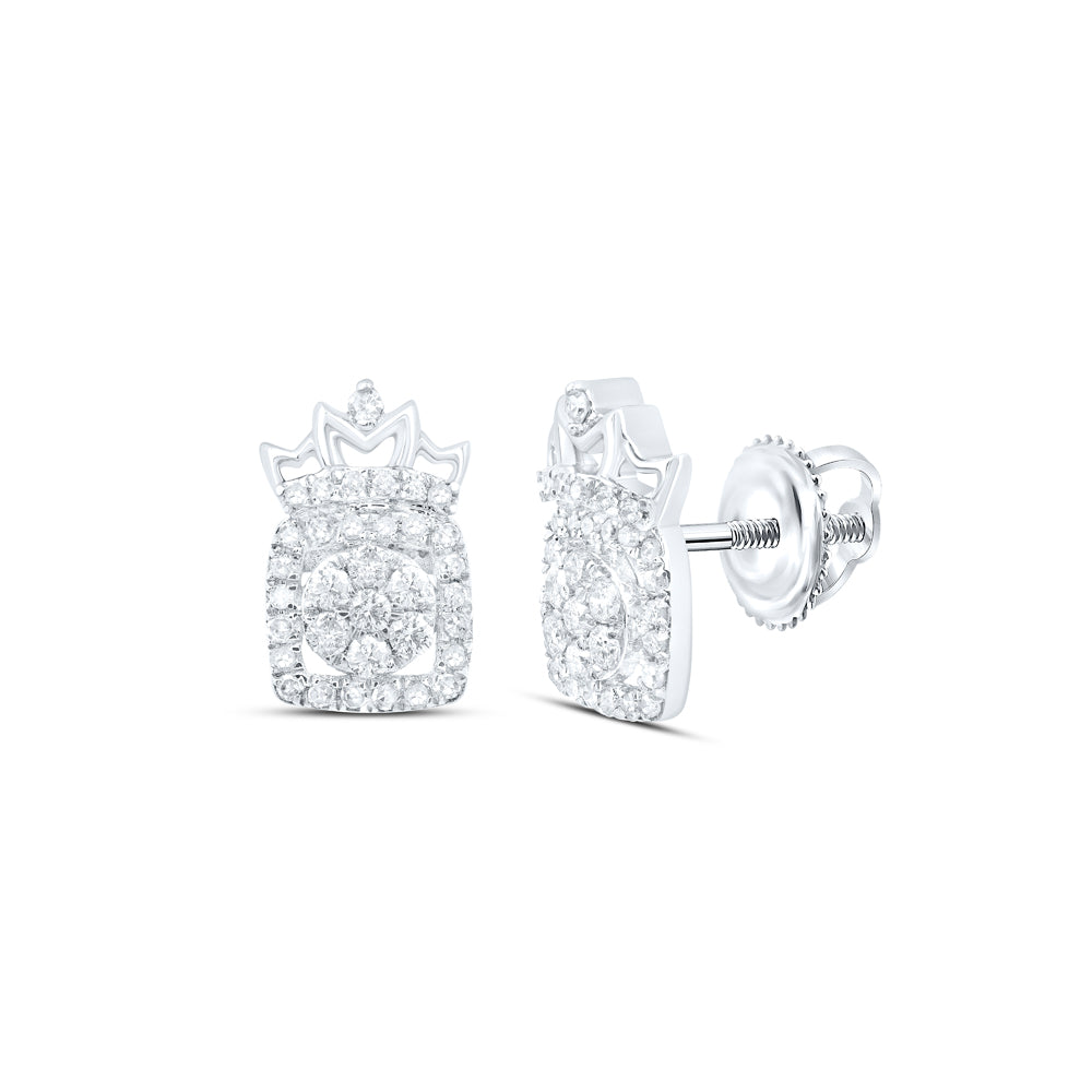 10Kt White Gold 1/3Ctw-Dia Crown Earring (1.43 grams)