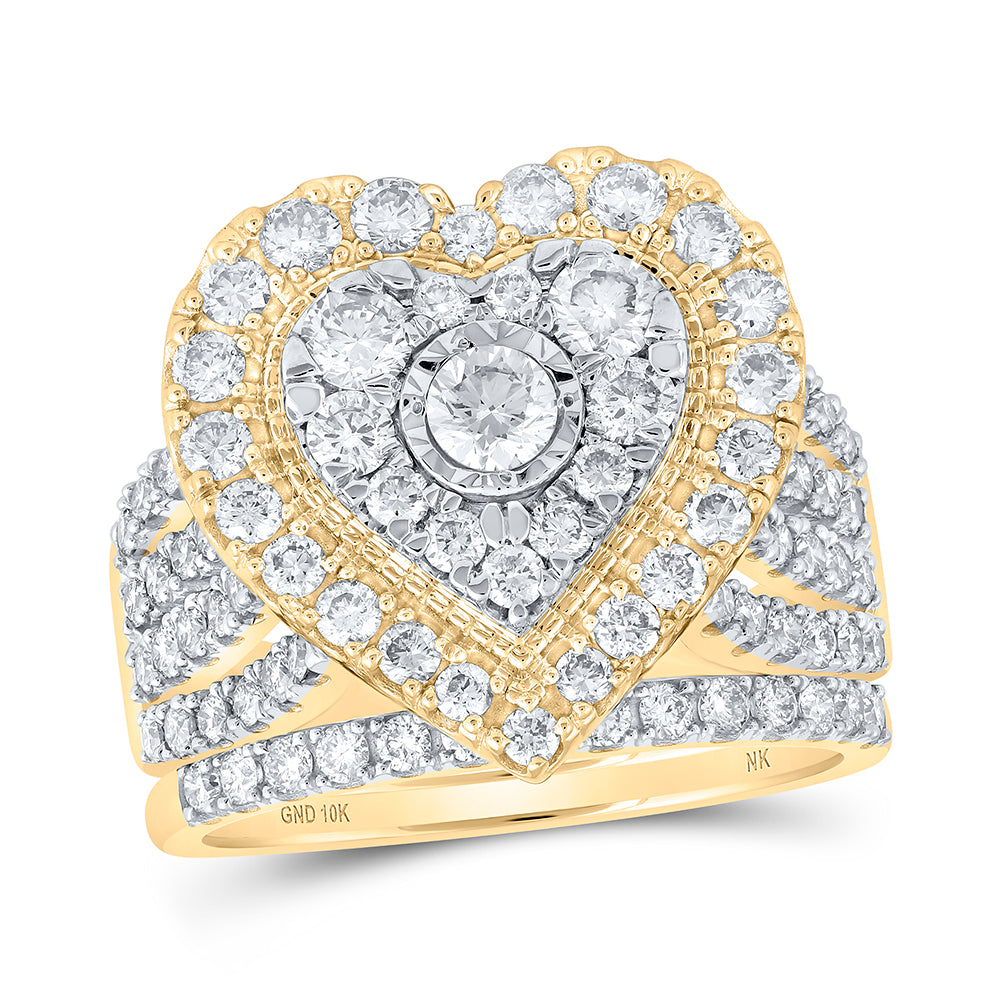 Gold Heart Bridal Wedding Ring Band Set 2 Cttw Round Natural Diamond Womens (6.5 grams)