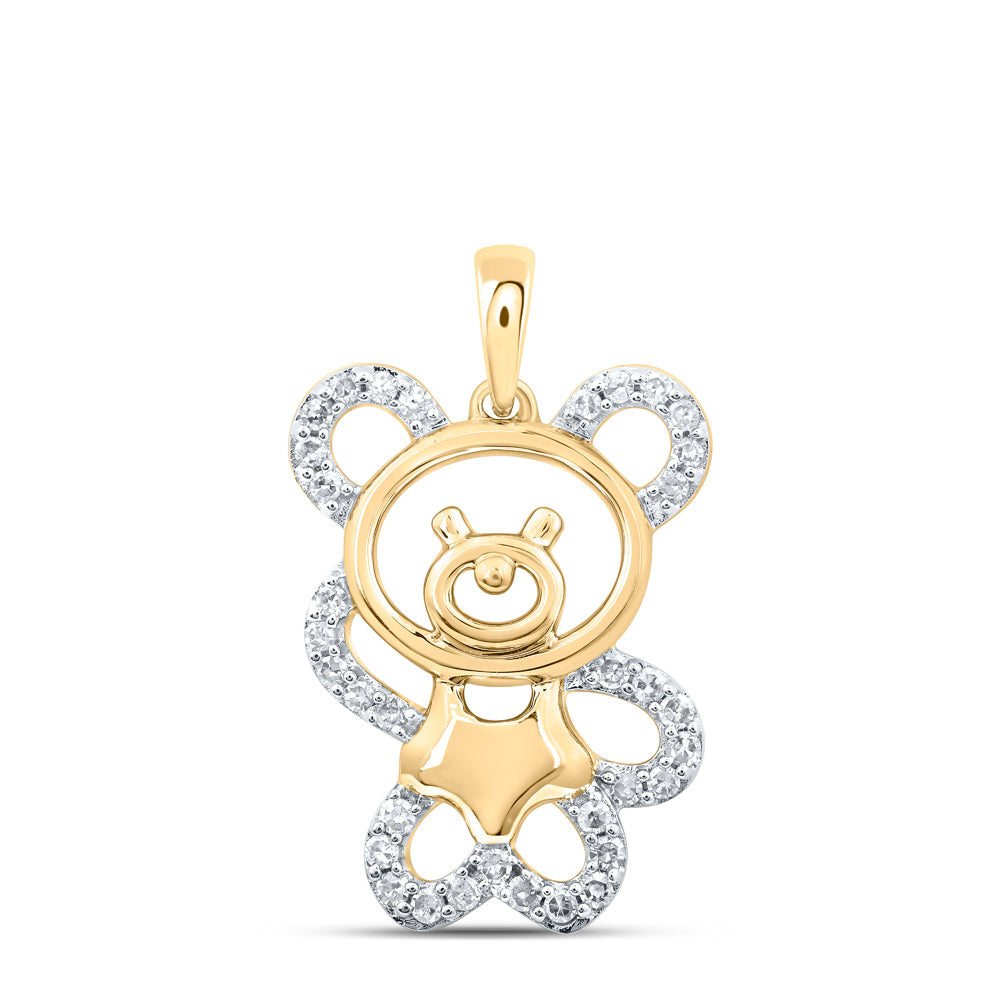 Gold Teddy Bear Animal Pendant 1/6 Cttw Round Natural Diamond Womens (2.97 grams)