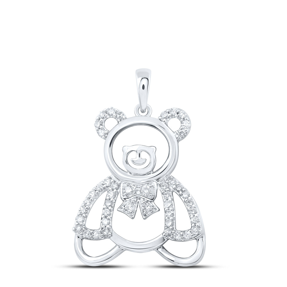 Gold Teddy Bear Animal Pendant 1/5 Cttw Round Natural Diamond Womens (2.46 grams)