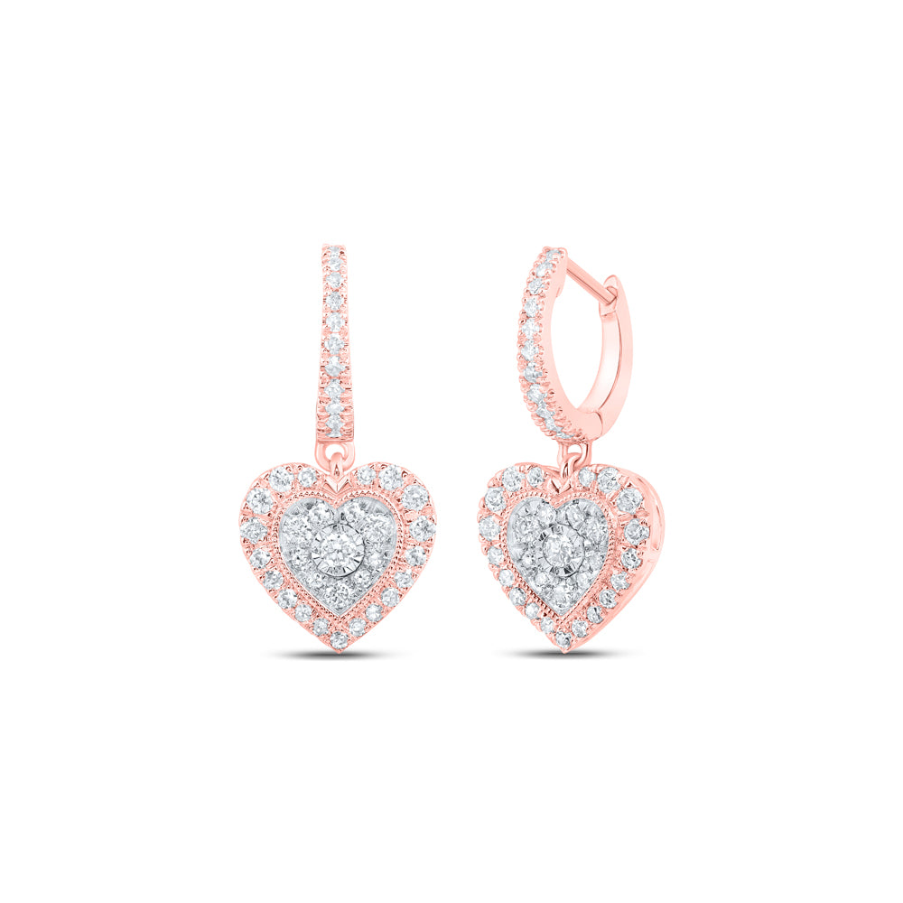 10Kt Rose Gold 5/8Ctw-Dia Nk Heart Dangling Earring (1.37 grams)