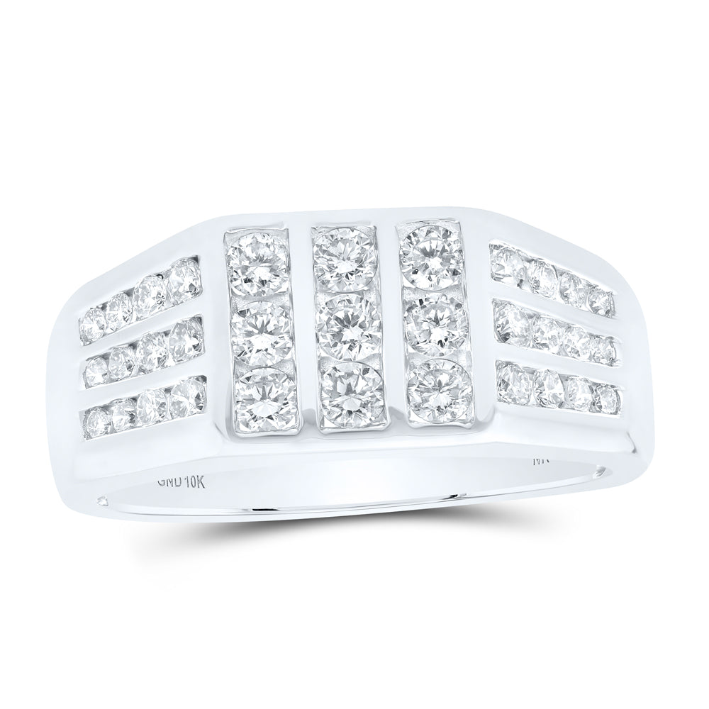 Gold Flat-top Band Ring 1 Cttw Round Natural Diamond Mens (5.99 grams)