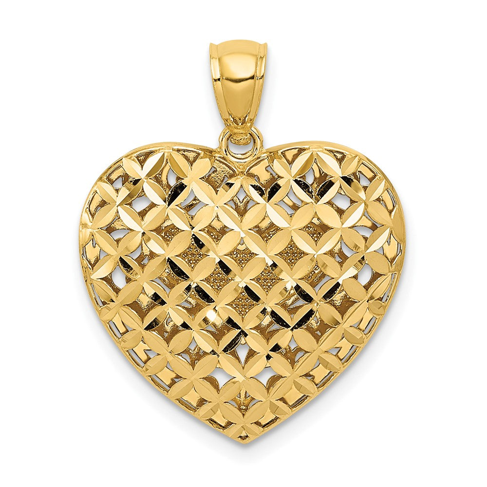 14K Two-tone Polished Reversible Diamond-cut Filigree Heart Pendant (2.03 grams)