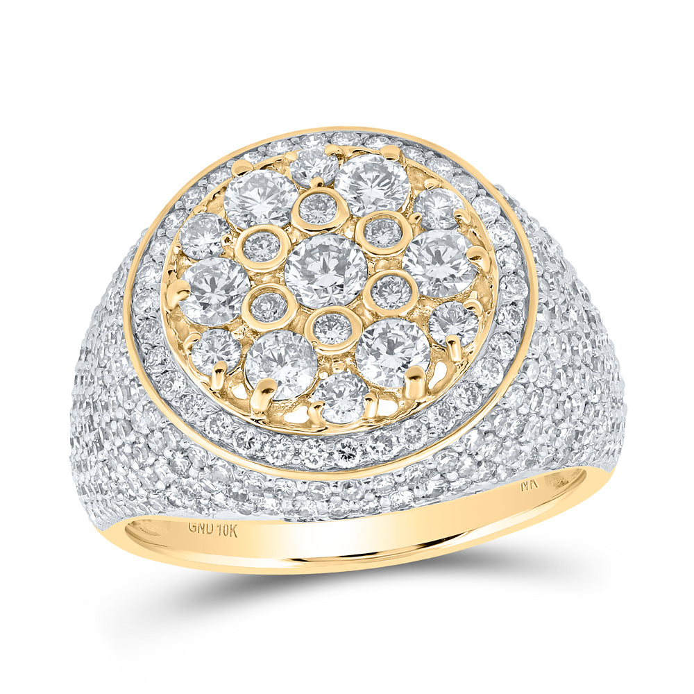 Gold Cluster Ring 3-1/2 Cttw Round Natural Diamond Mens (7.71 grams)