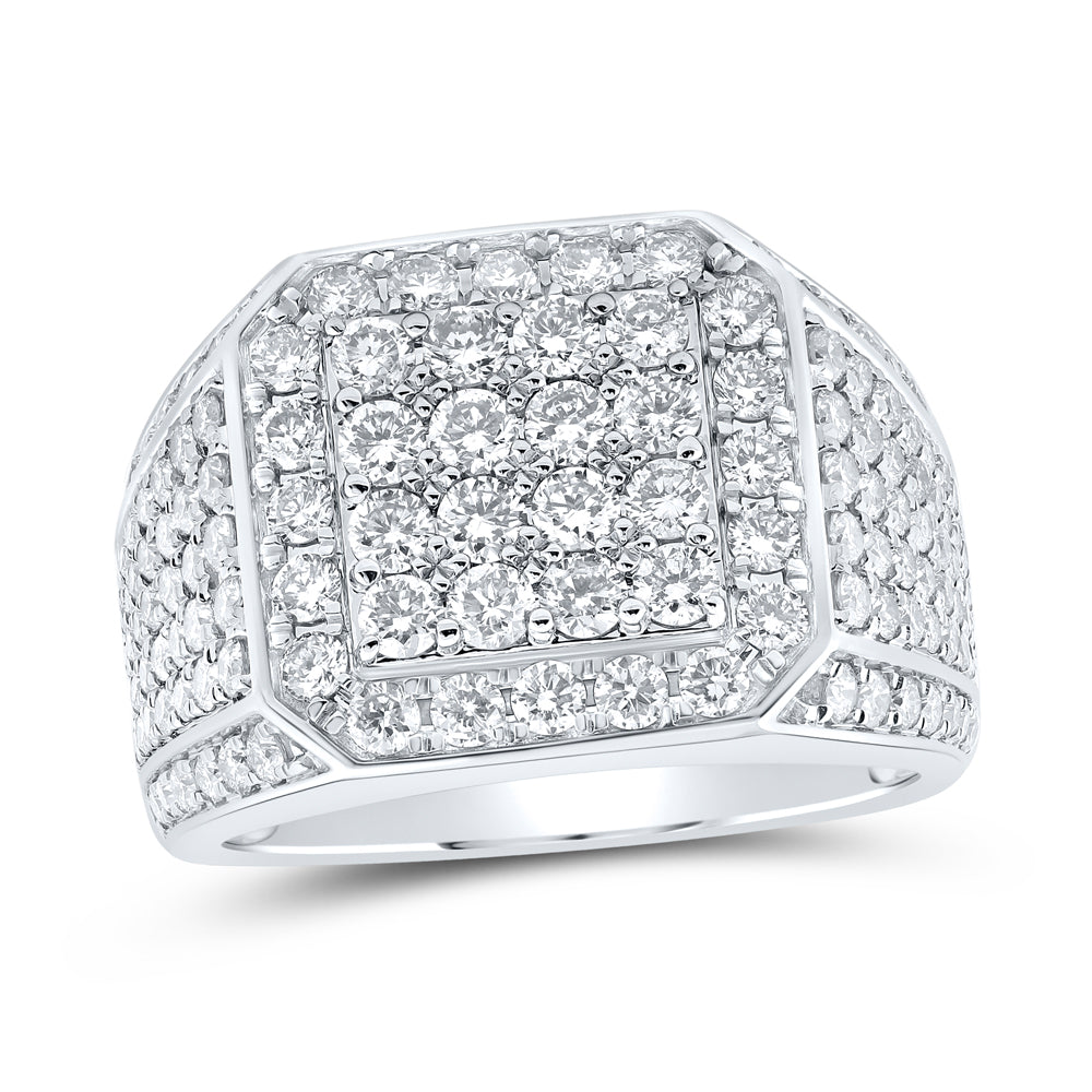 Gold Square Ring 3 Cttw Round Natural Diamond Mens (13.48 grams)