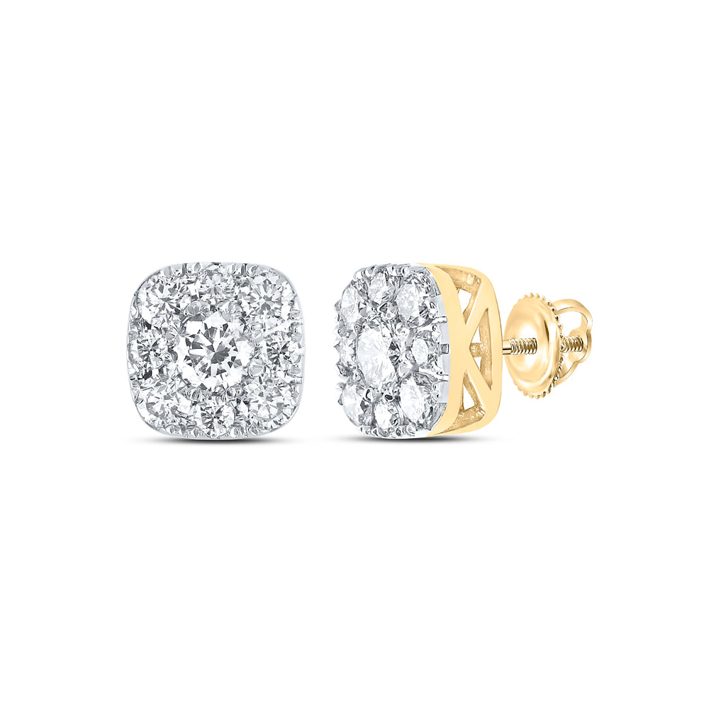 Gold Square Cluster Earrings 3/4 Cttw Round Natural Diamond Womens (1.56 grams)