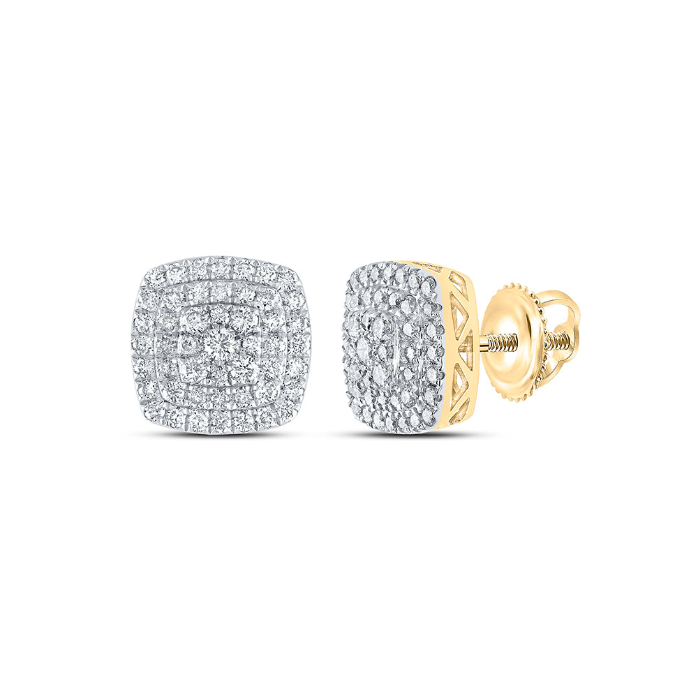 Gold Square Earrings 1 Cttw Round Natural Diamond Womens (4.1 grams)