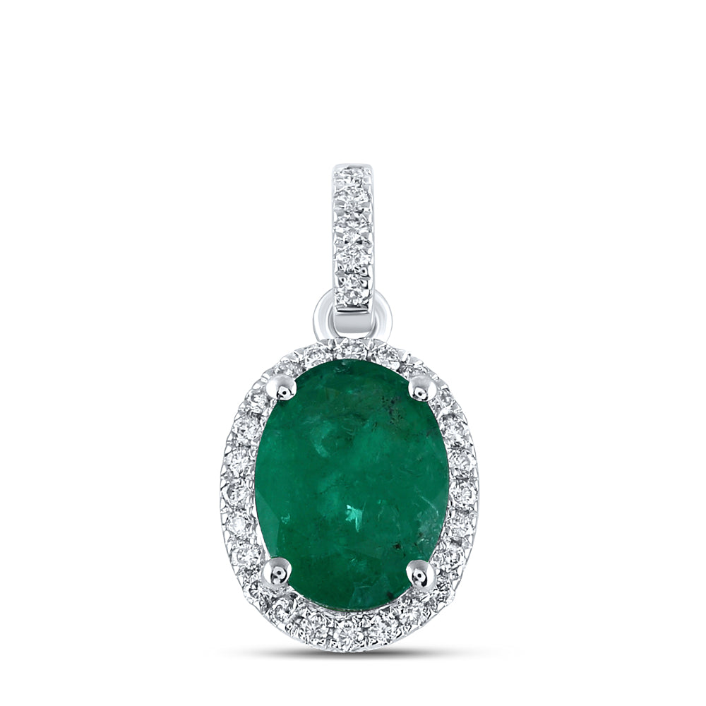 14Kt White Gold 1/8Ctw-Dia Ana M 8X6-Eme Nat Gem Pendant (0.71 grams)