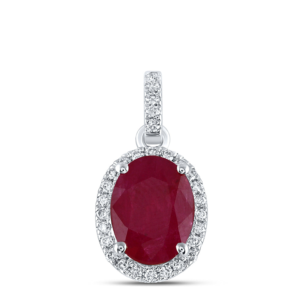 14Kt White Gold 1/8Ctw-Dia Ana M  8X6Mm-Ruby Nat Gem Pendant (0.7 grams)