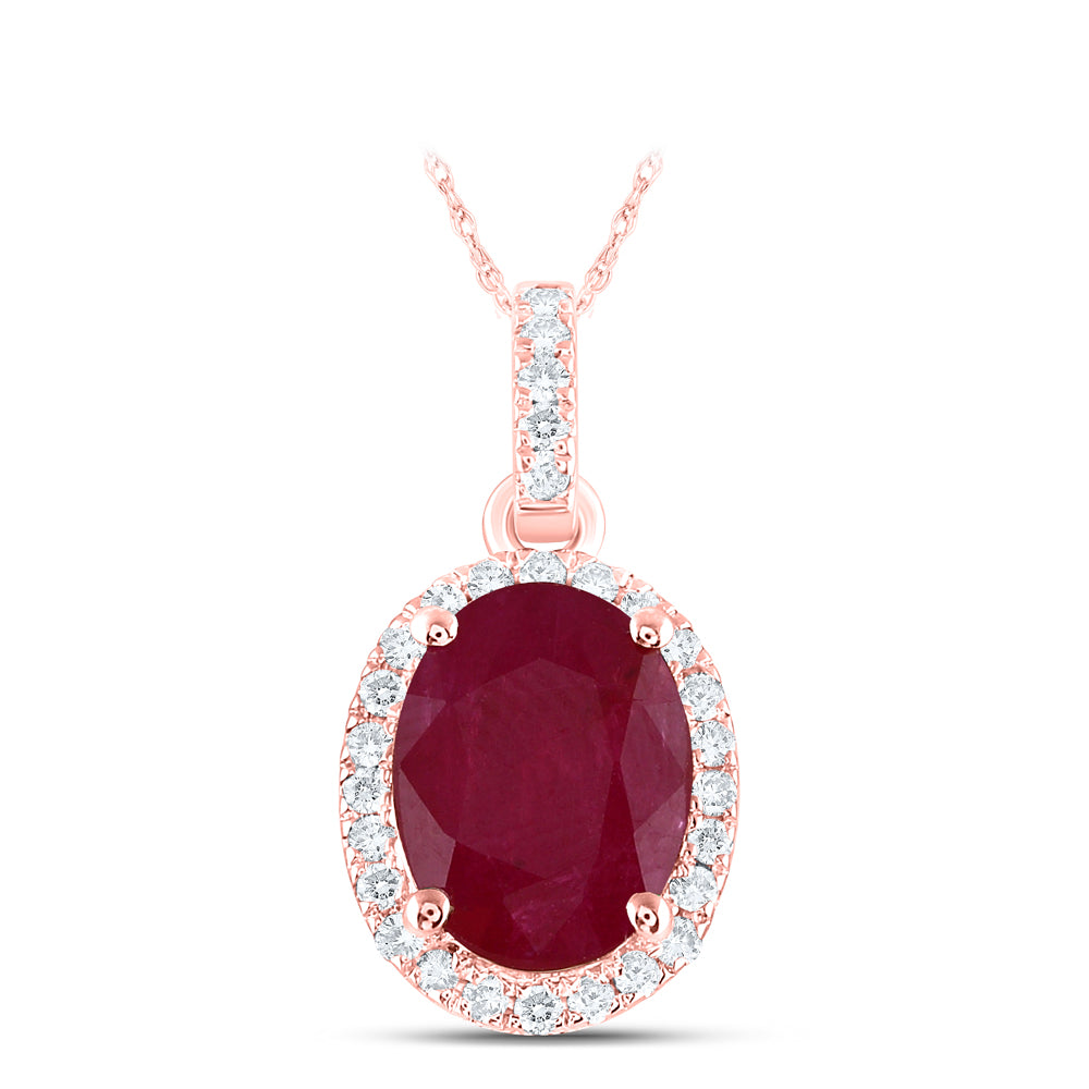 14Kt Rose Gold 1/8Ctw-Dia Ana M 8X6Mm-Ruby Nat Gem Oval Pendant (0.7 grams)