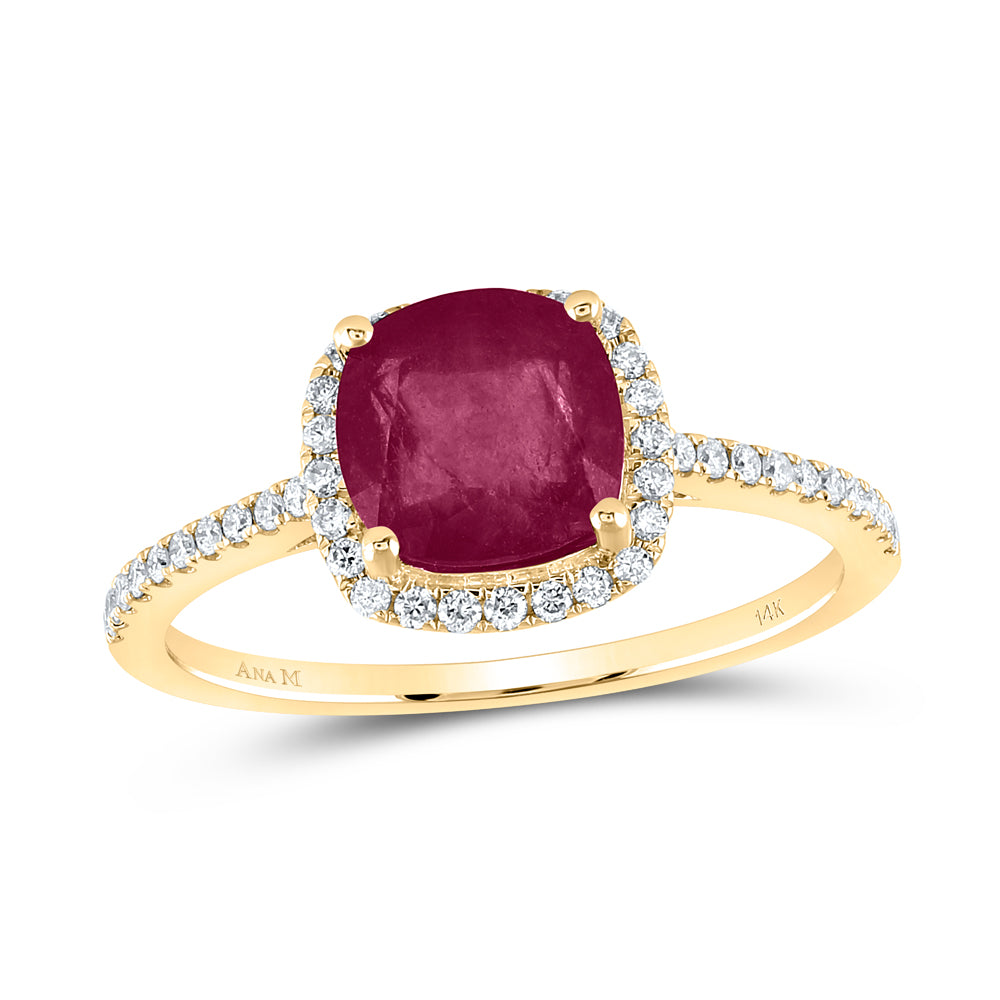 14Kt Yellow Gold 1/5Ctw-Dia Ana M 7 Mm-Ruby Nat Gem Ring (4.64 grams)