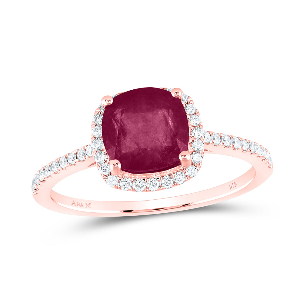 14Kt Rose Gold 1/5Ctw-Dia Ana M 7 Mm-Ruby Nat Gem Ring (1.79 grams)