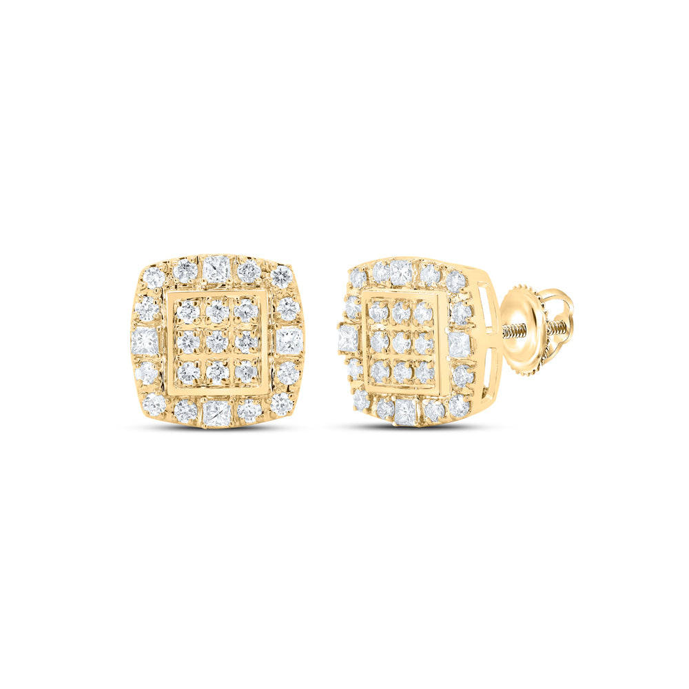 Gold Square Earrings 1/2 Cttw Round Natural Diamond Mens (2.35 grams)