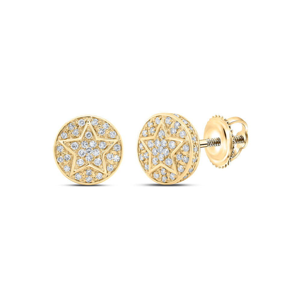 Gold Star Earrings 1/4 Cttw Round Natural Diamond Mens (1.76 grams)