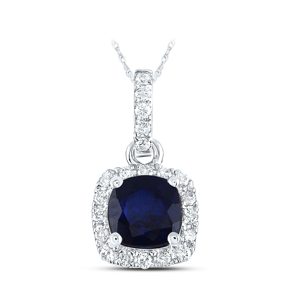 14Kt White Gold 1/10Ctw-Dia Ana M 5 Mm-Sapp Nat Gem Pendant (0.67 grams)