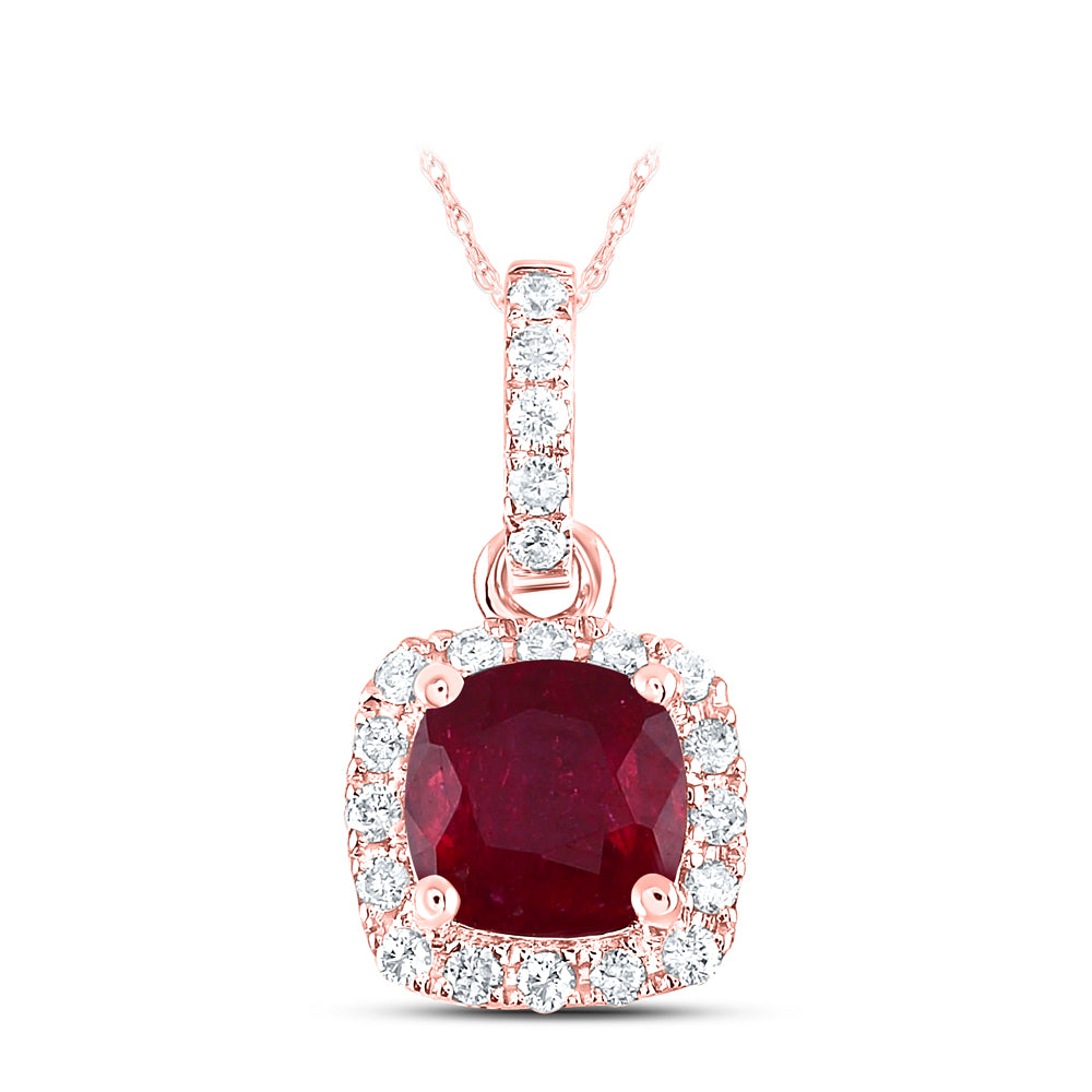 14Kt Rose Gold 1/10Ctw-Dia Ana M 5 Mm-Ruby Nat Gem Pendant (0.66 grams)