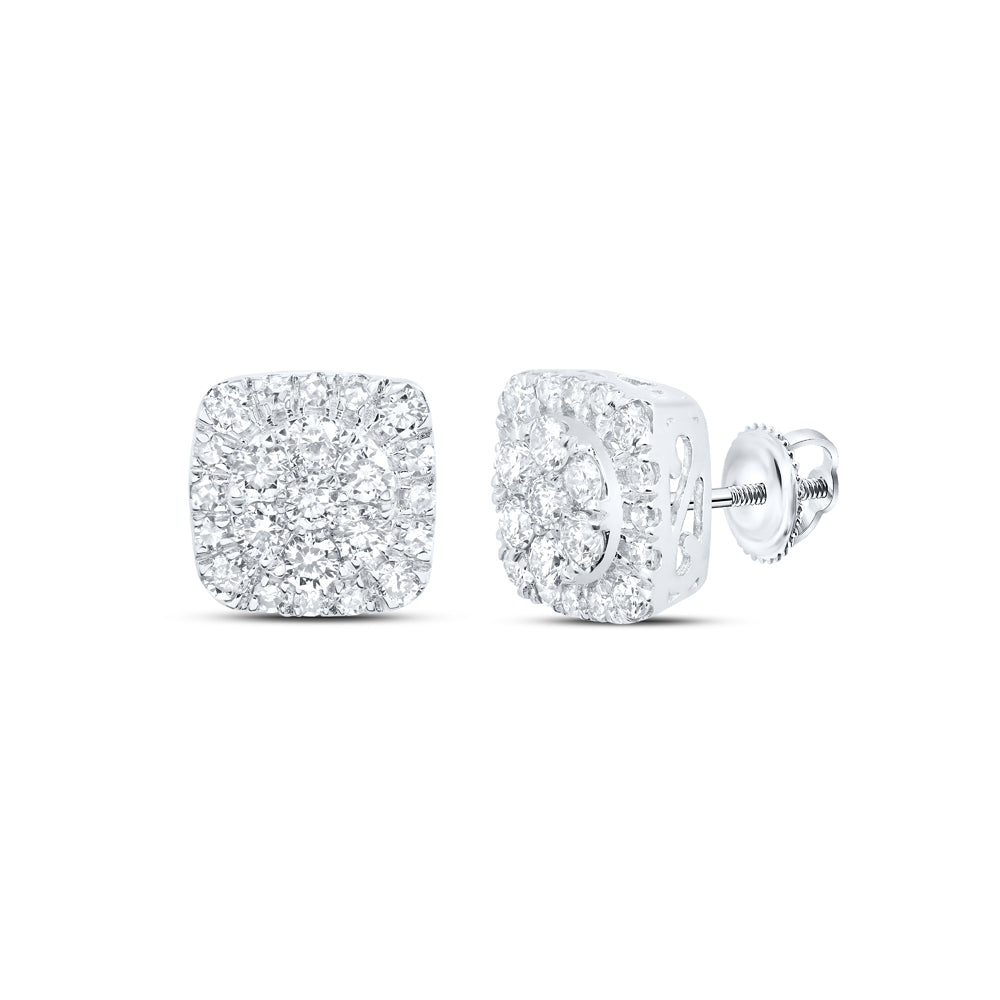 Gold Square Cluster Earrings 5/8 Cttw Round Natural Diamond Womens (1.67 grams)