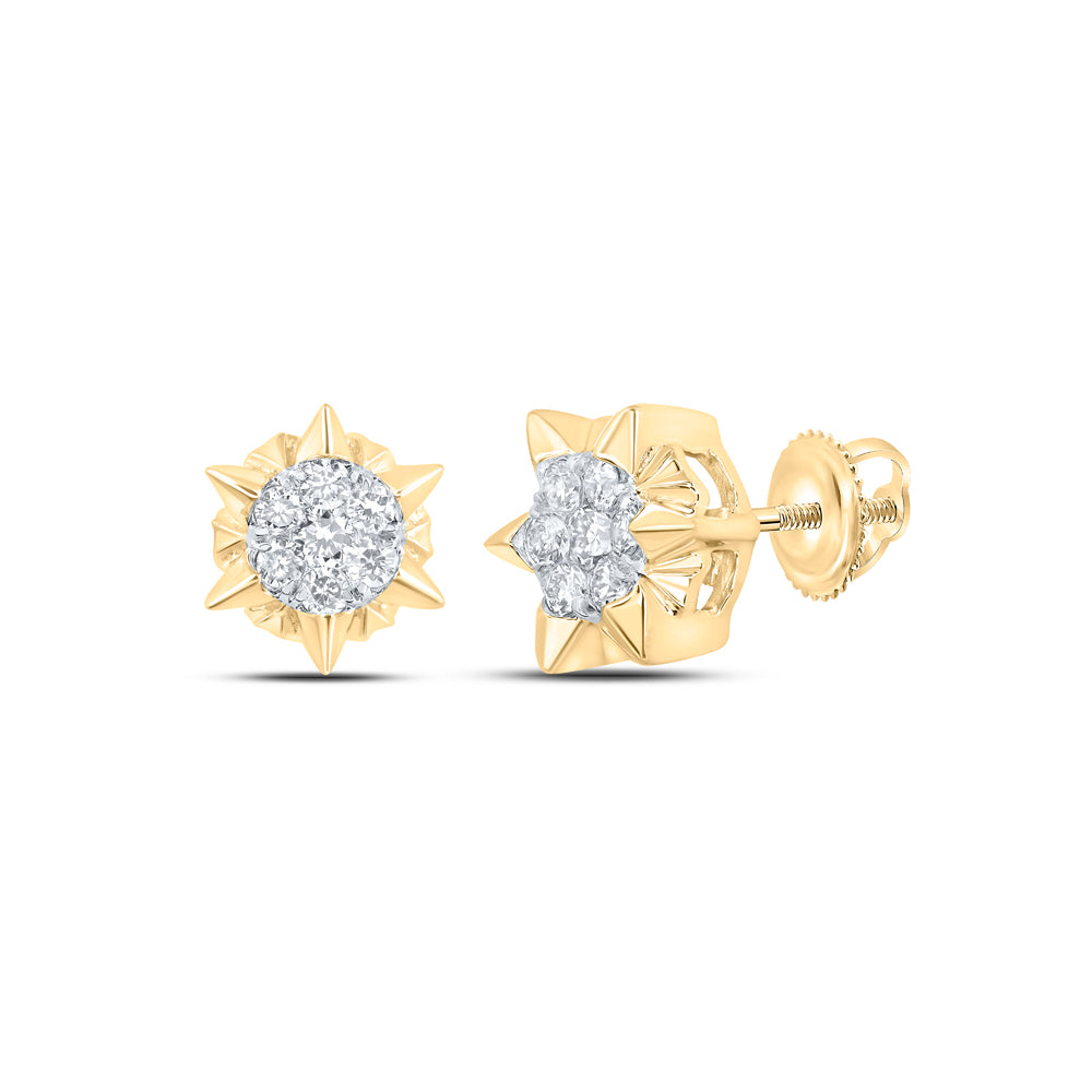 Gold Starburst Cluster Earrings 1/5 Cttw Round Natural Diamond Womens (1.68 grams)