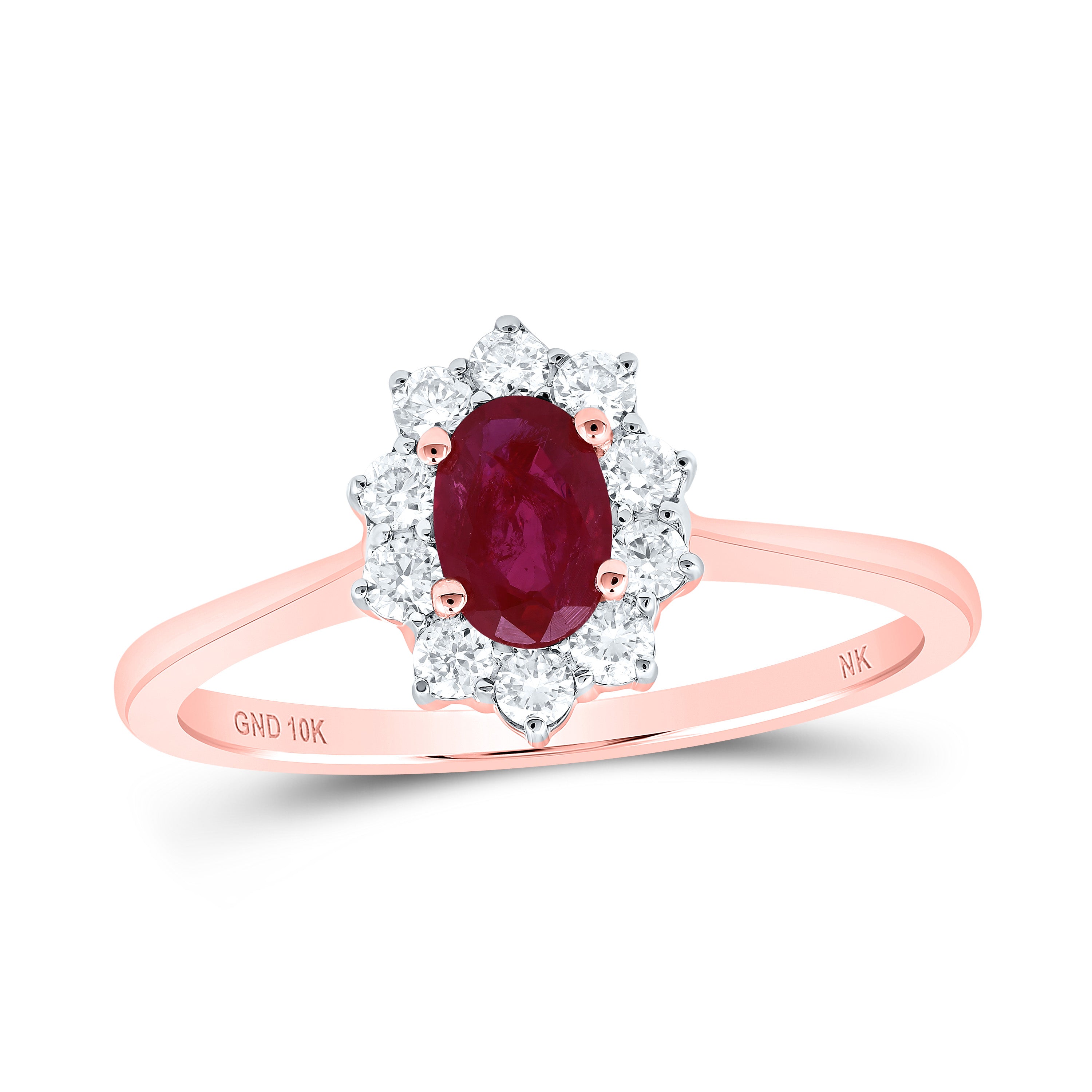 10Kt Rose Gold 1/4Ctw-Dia Nk 6X4 Mm Ruby-Ov Nat Gem Ring (1.76 grams)