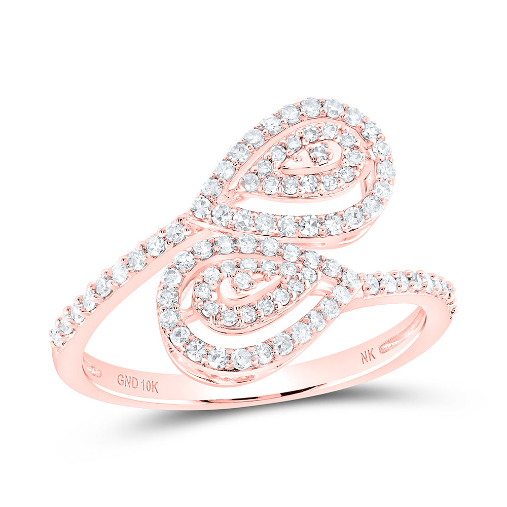 Gold Bypass Teardrop Ring 3/8 Cttw Round Natural Diamond Womens (2.3 grams)