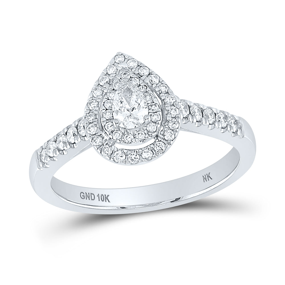 10Kt White Gold 1/2Ct-Dia Nk 1/5Ct-Cpear Double Halo  Engagement Ring (3.38 grams)