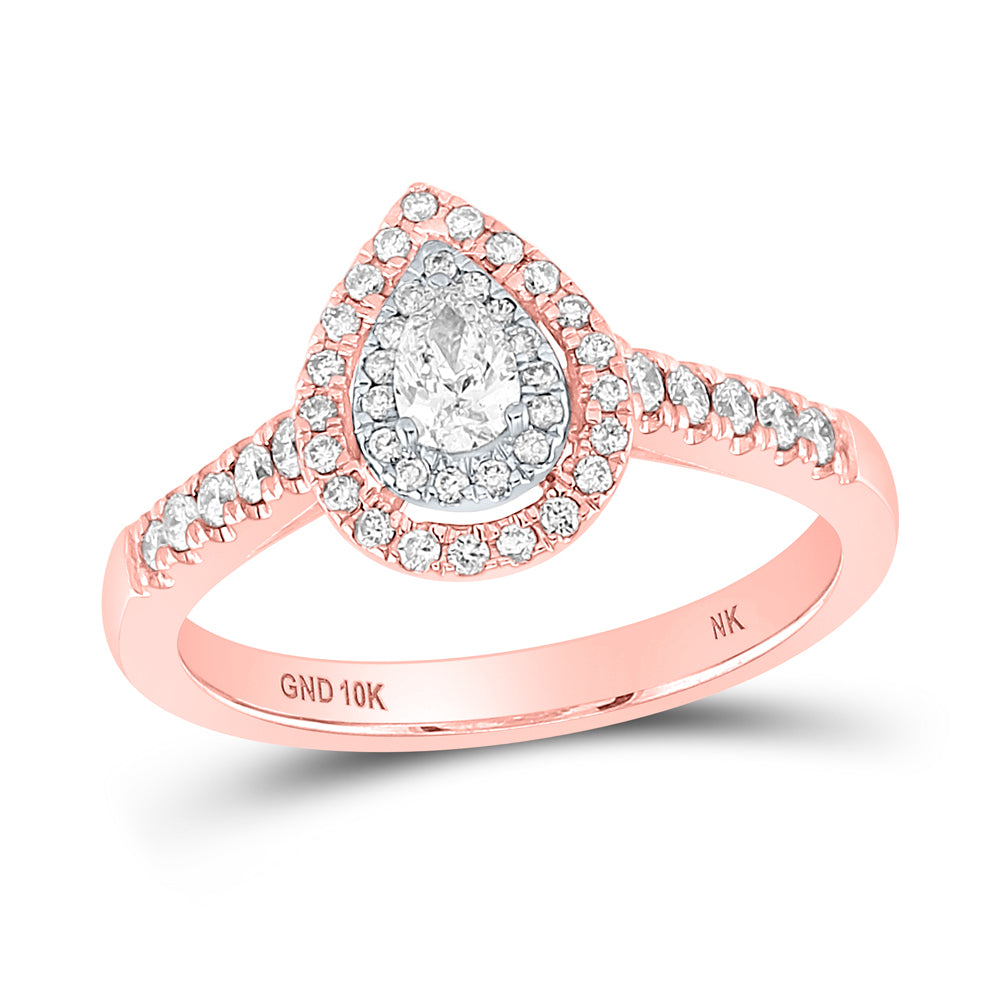 10Kt Rose Gold 1/2Ct-Dia Nk 1/5Ct-Cpear Double Halo Engagement Ring (3.38 grams)