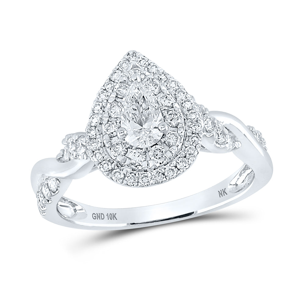 10Kt White Gold 1Ct-Dia Nk 1/3Ct-Cpear Double Halo Engagement Ring (3.4 grams)