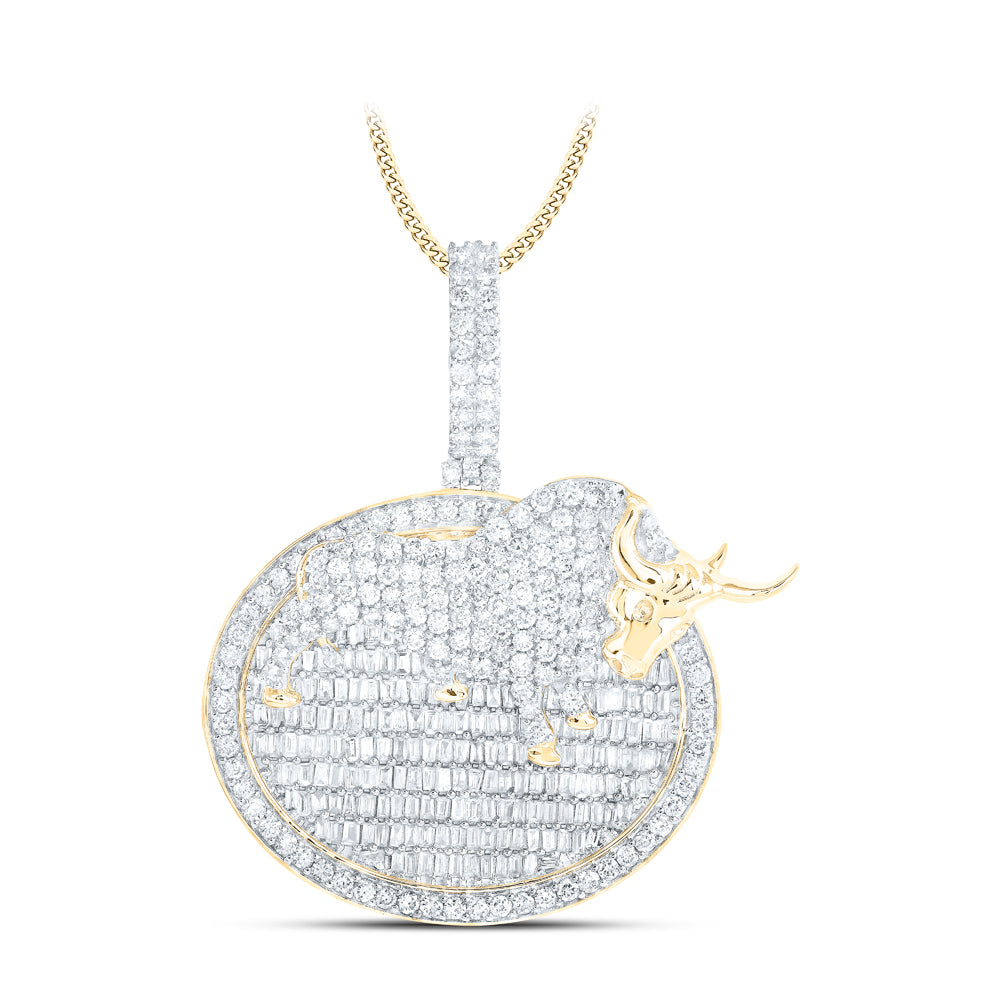 10Kt Yellow Gold 3Ctw-Dia Nk Bull Memory Mens Charm (9.2 grams)