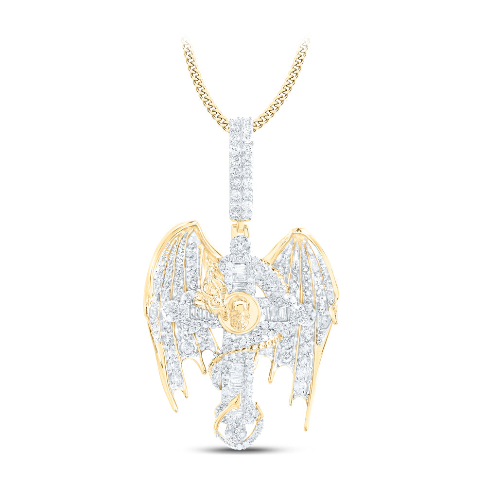 10Kt Yellow Gold 2Ctw-Dia Nk Celtic Dragon Cross Mens Charm (8.82 grams)