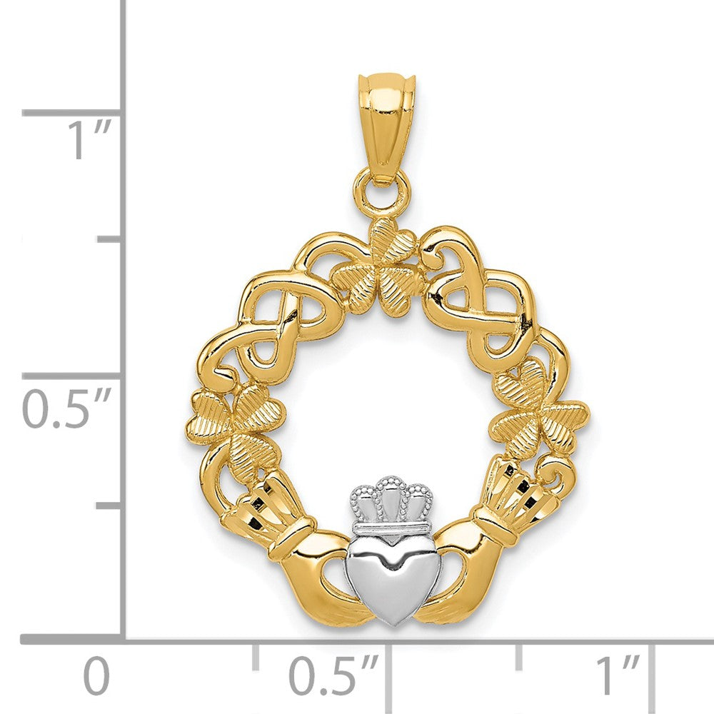 14k Yellow & Rhodium 20 mm  Claddagh Pendant (1.4 grams)