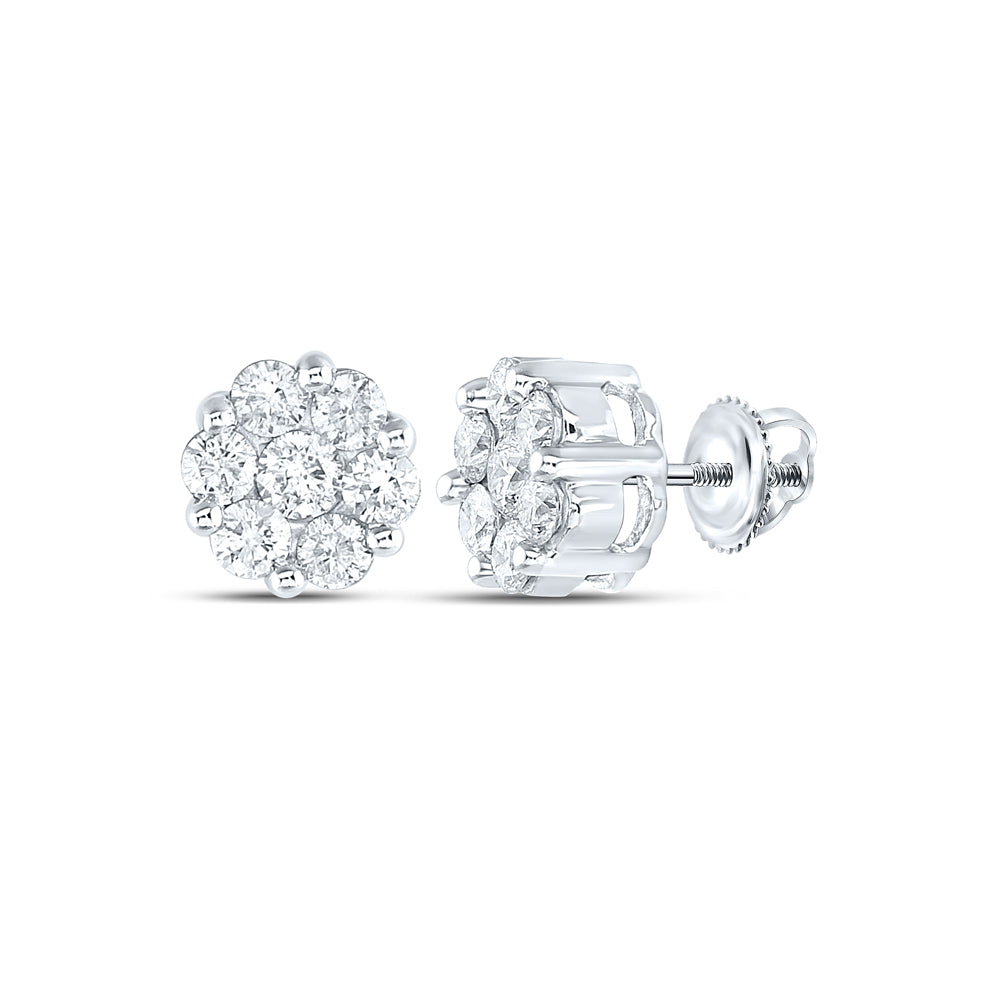 14Kt White Gold 1 1/2Ct-Dia Nkp 2*0.15Ct-Crd 12*0.10Cts Flower Earring (3.2 grams)