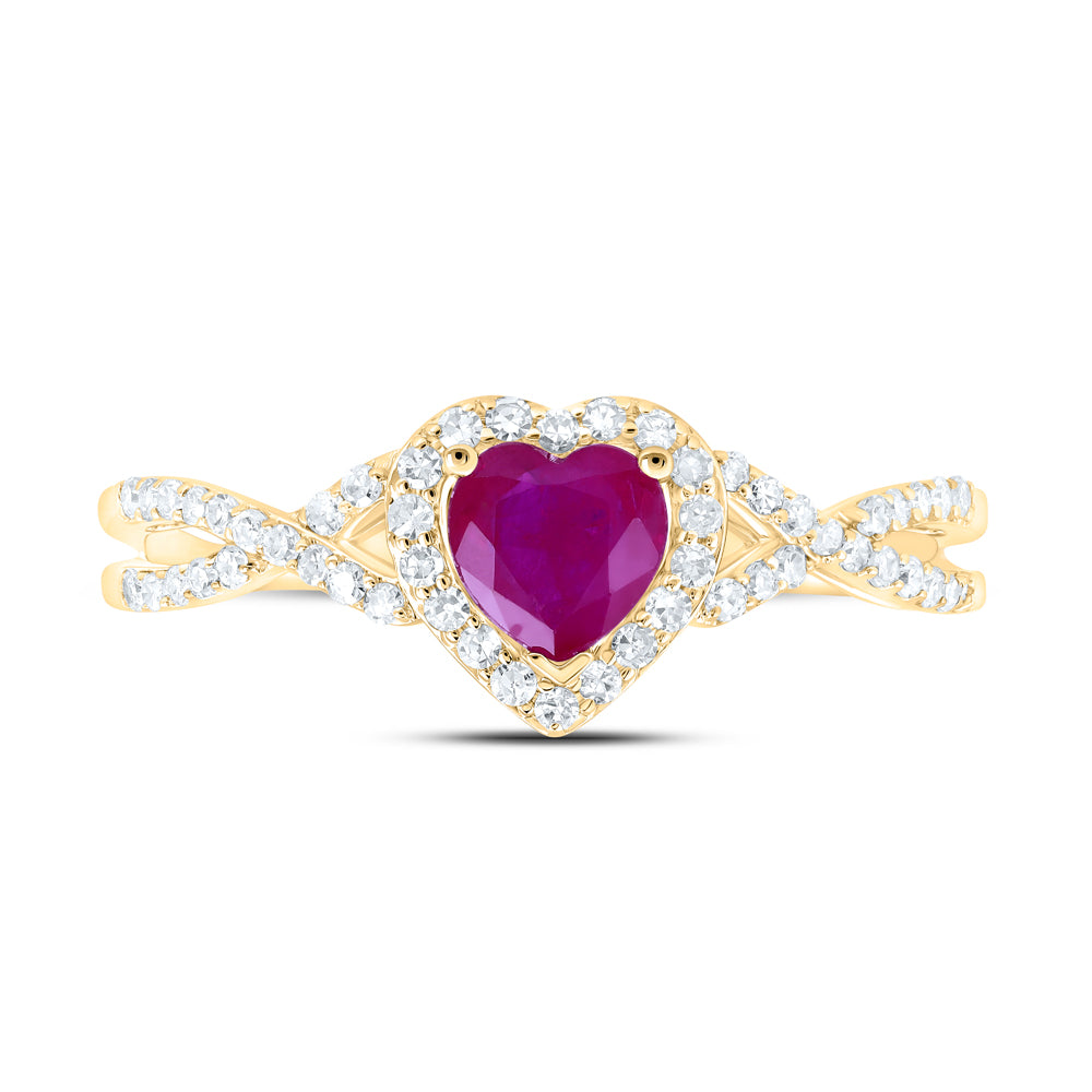 10Kt Yellow Gold 1/4Ctw-Dia Nk 5X5 Mm Ruby-Heart Nat Gem Ring