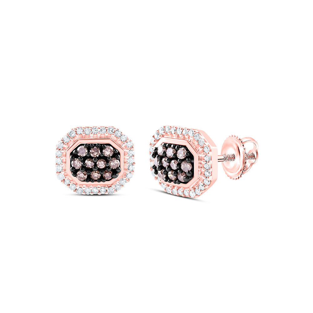 10Kt Rose Gold 1/4Ctw-Dia Nk Cognac Octagon Earring (1.48 grams)