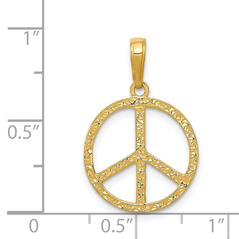 14k Yellow Gold 15 mm Textured Peace Sign Pendant (0.86 grams)