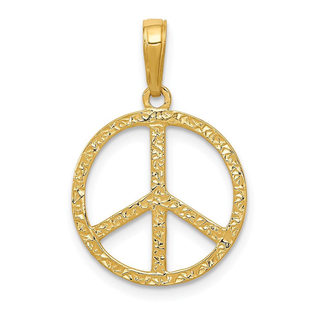 14k Yellow Gold 15 mm Textured Peace Sign Pendant (0.86 grams)