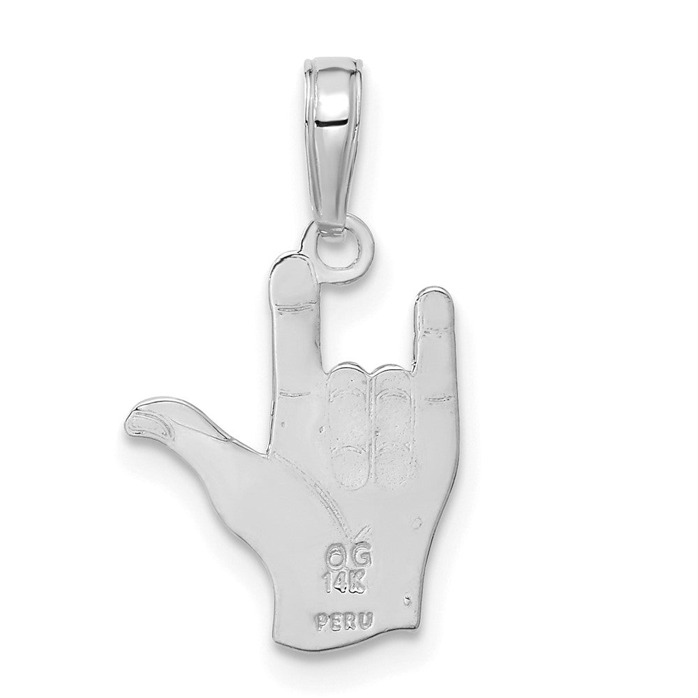 14K White Gold I Love You Hand/ Sign Language Pendant (0.76 grams)