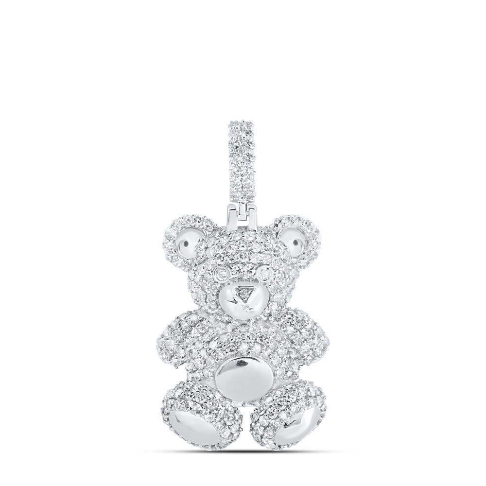 10Kt White Gold 1 1/3Ctw-Dia Nk Teddy Bear Mens Charm (5.4 grams)